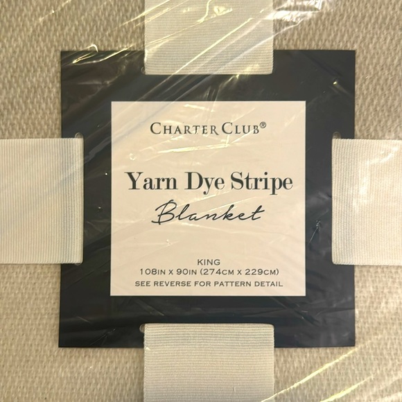 (NWT) Charter Club, King Size, Yarn Dye Stripe Blanket. 108inx90in, 100% Acrylic - Picture 2 of 4